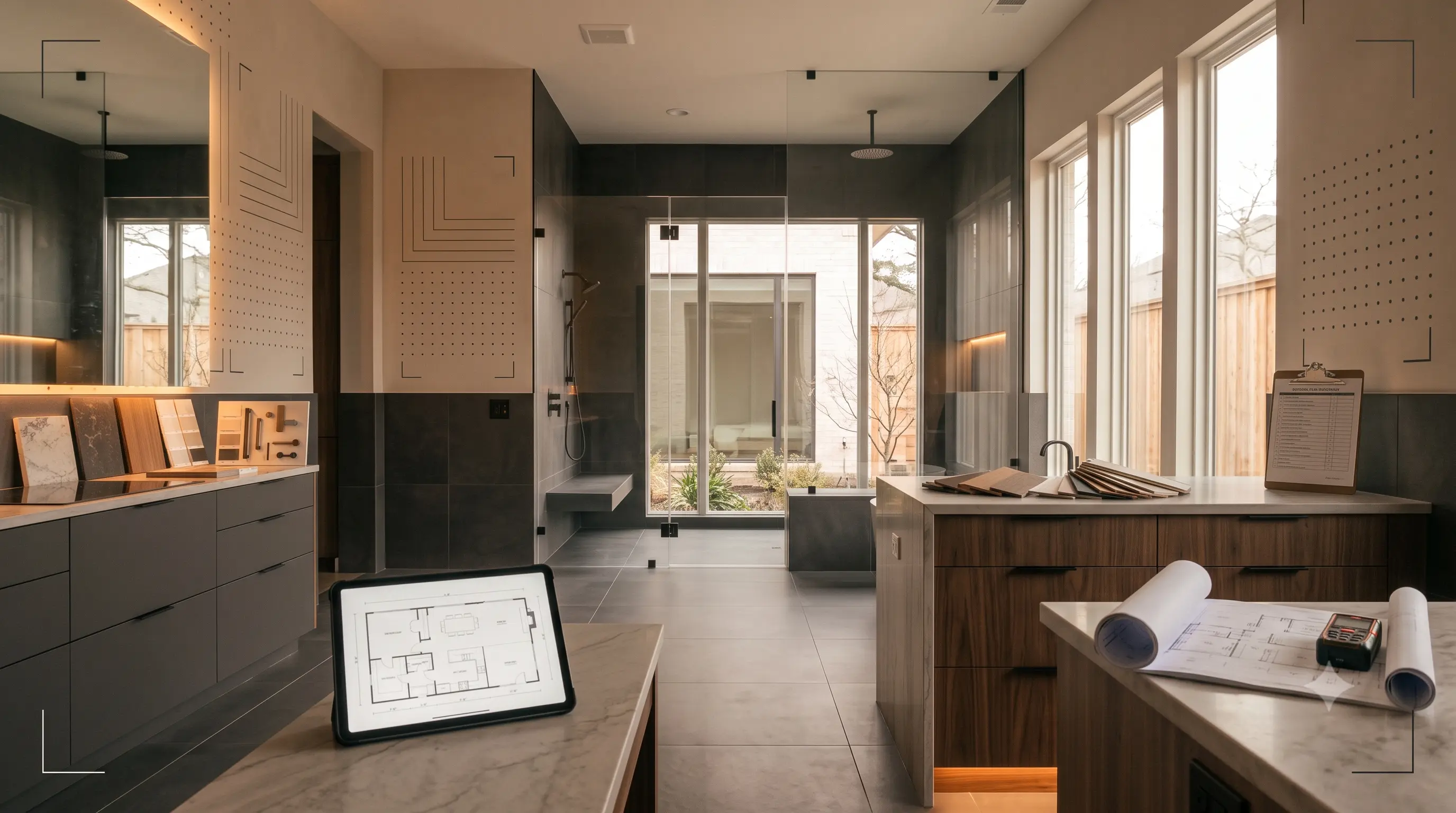 Homeowners reviewing remodeling plans with a contractor at a kitchen table